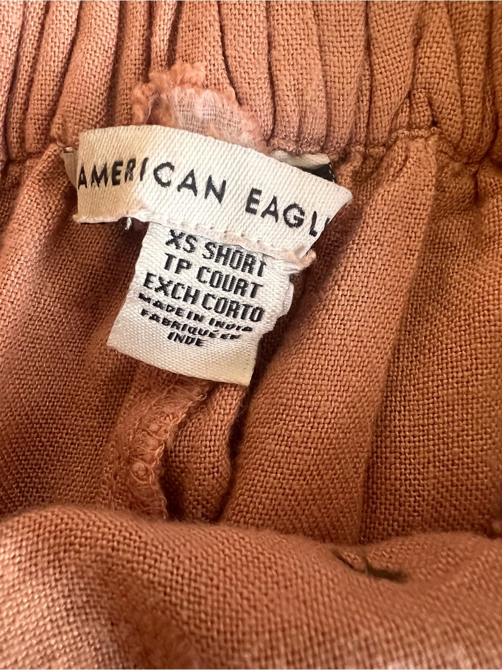 American Eagle XS Short Linen Blend Paperbag Jogger Pants Peach Tie Waist - Picture 4 of 10